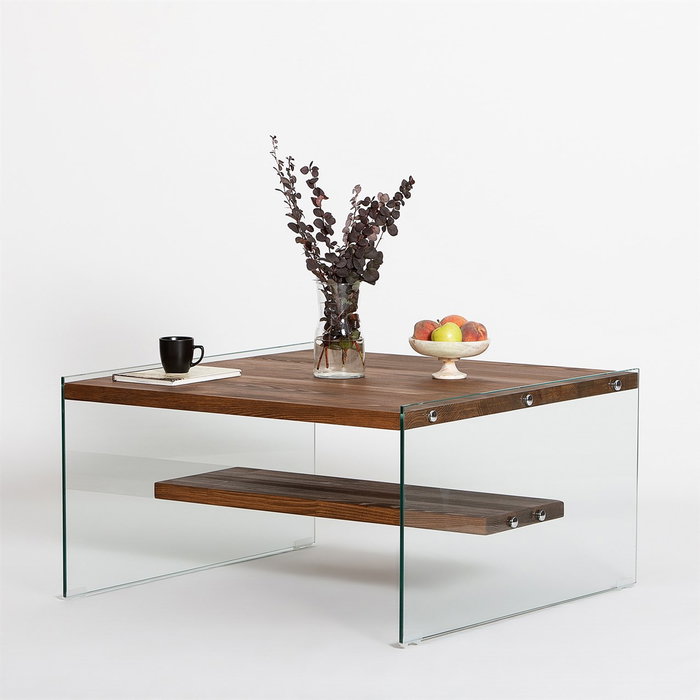 Hanah Home Mesa de Centro Aqua - Chestnut con Cristal Templado Hanah Home Mesa de Centro Aqua - Chestnut con Cristal Templado